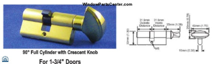 S4102 Hoppe 90 Degree Full Cylinder With Crescent Knob For 1 3/4 Inch Doors