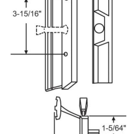 Patio Door Handle Assembly  3 15/16 inch screw hole placement. Color white or Black 3-15/16 inch screw hole placement  Part Number 900-12409B, 900-21409W