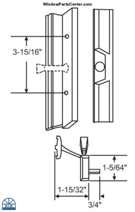 Patio Door Handle Assembly  3 15/16 inch screw hole placement. Color white or Black 3-15/16 inch screw hole placement  Part Number 900-12409B, 900-21409W