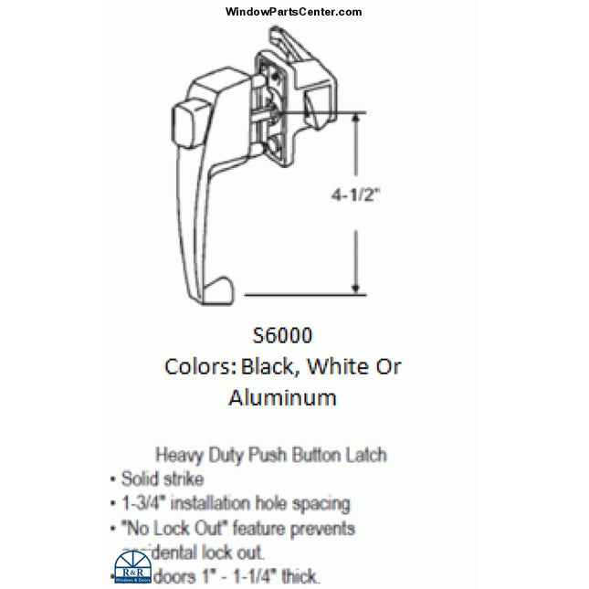 S6000 Heavy Duty Screen Door Handle Push Button Latch Parts