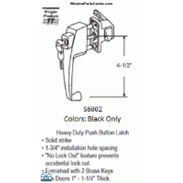 Screen Handle Heavy Duty Push Button Latch with Key - Wright Product