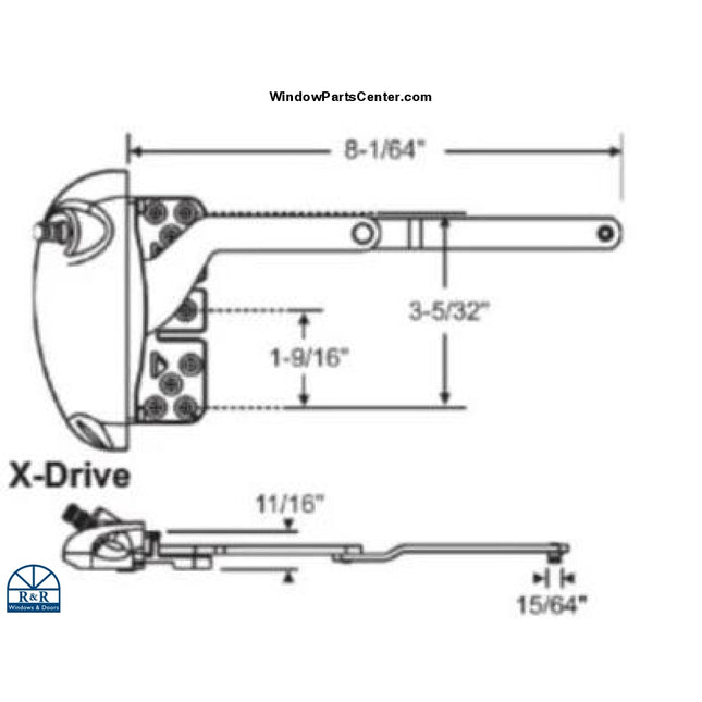 Ss10010 Roto X Drive Pro Split Arm Dyad Casement Operator With Notched Base And Underside Post