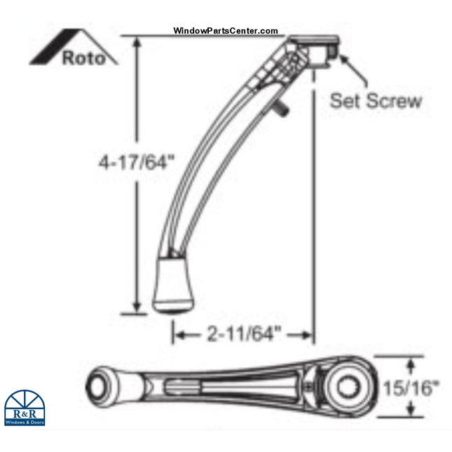 Casement Awning Roto Handle Part number stamped on the bottom OP06-1520. Known Part Number: SS10012 and OP06-1520, 7-1877W, 7-1877AD, 7-1877BW, 7-1877DB